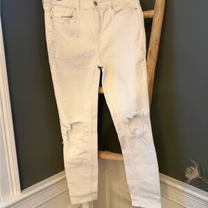 Free People High Rise Busted Knee White Distressed Skinny Jeans